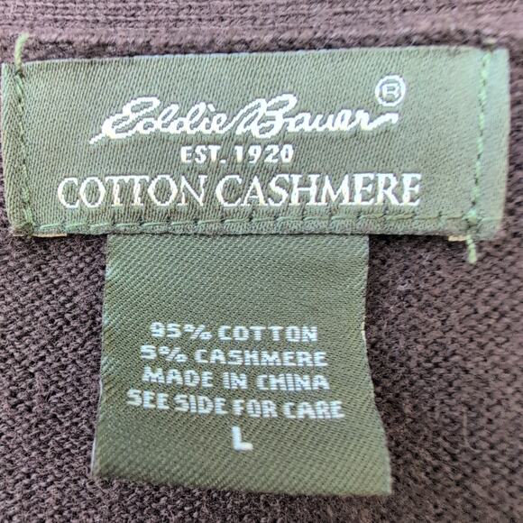 Eddie Bauer Cotton & Cashmere Button Down Sweater Men's Large Chocolate Brown - Picture 3 of 8